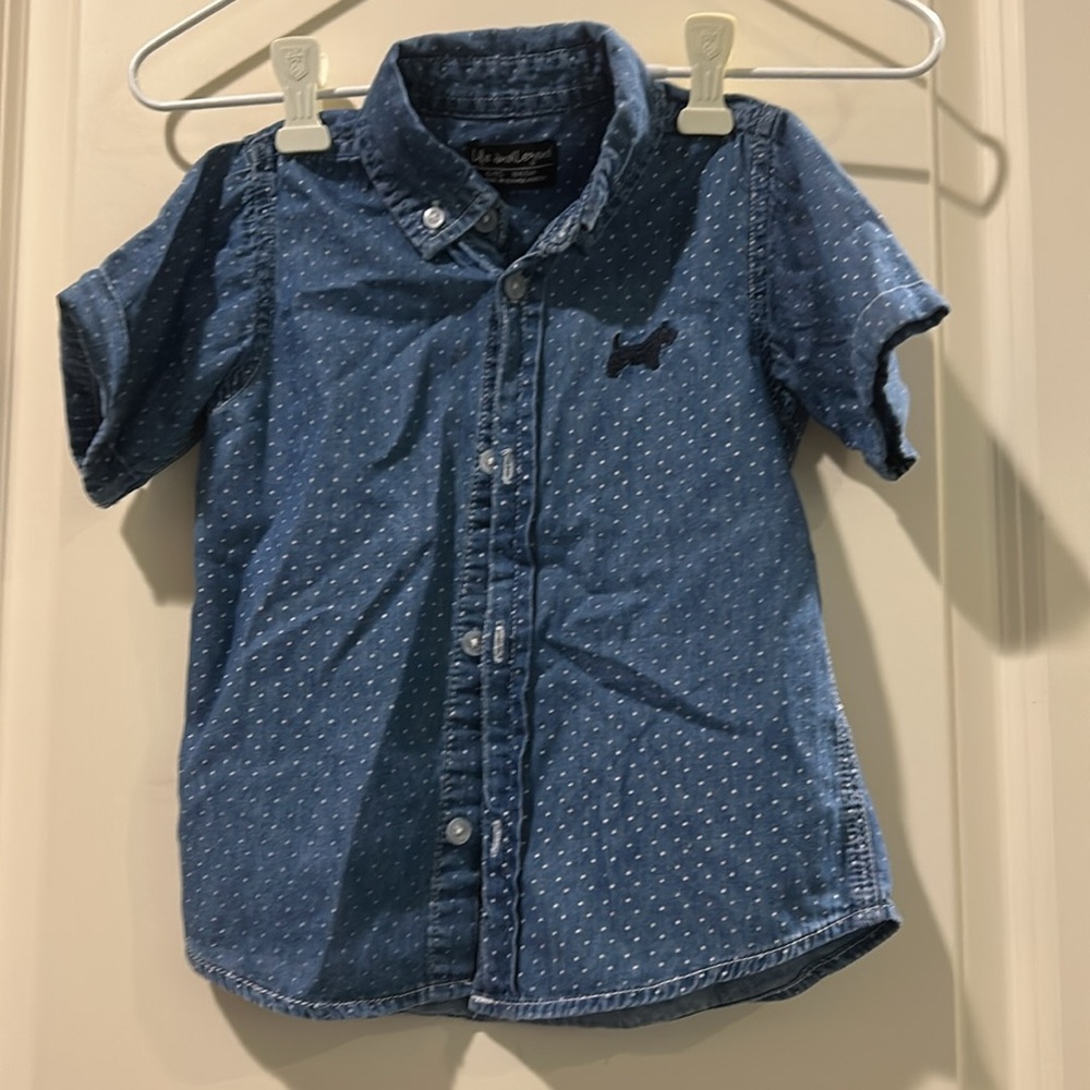 Life and Legend polkadot denim chambray button down shirt top boys kids size 4T